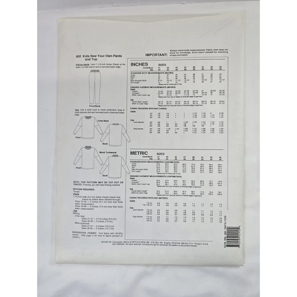 Vintage 1990s Stretch & Sew Ann Person Sewing Patterns 900 - Kids